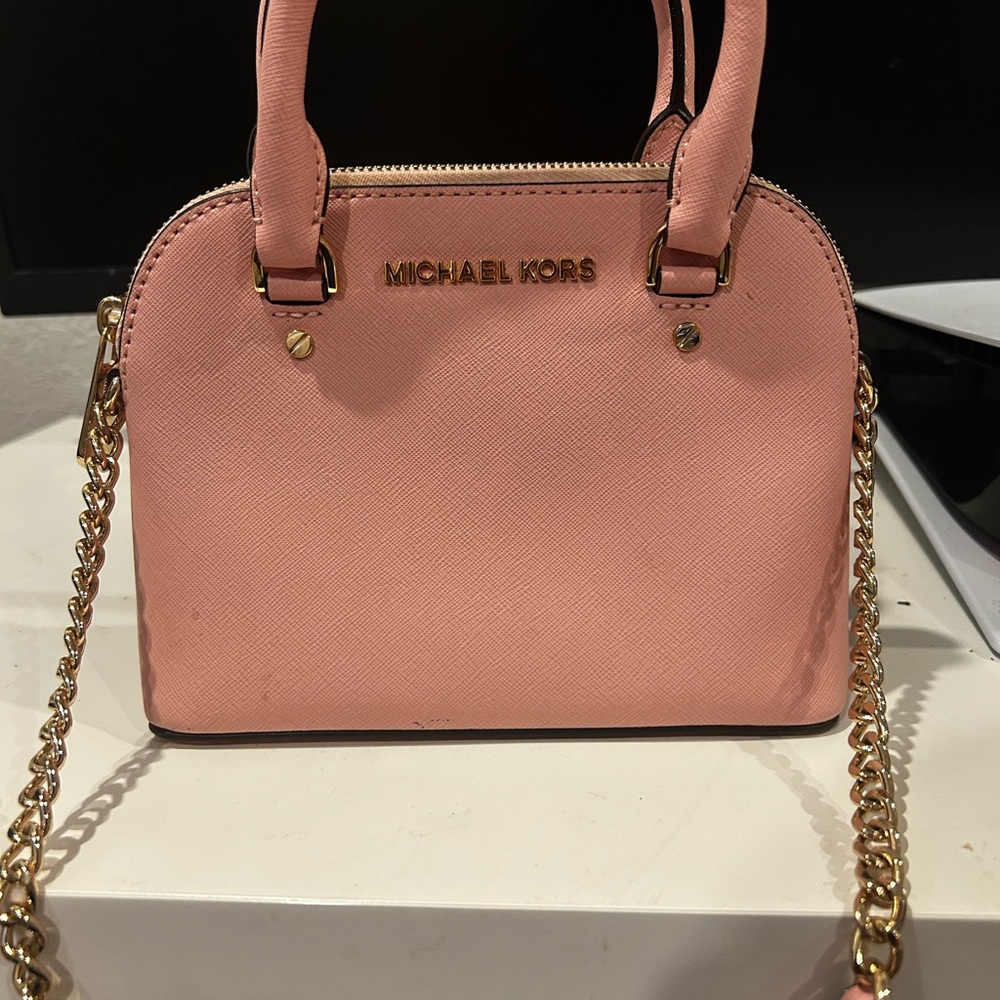 Michael Kors Pink and Gold Crossbody Bag with Structured Design